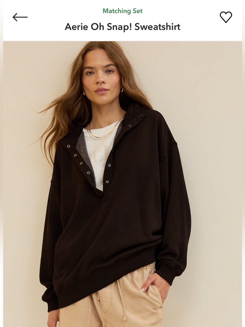 aerie oh snap Relaxed Snap-Placket Pullover Sweater - deep earth
